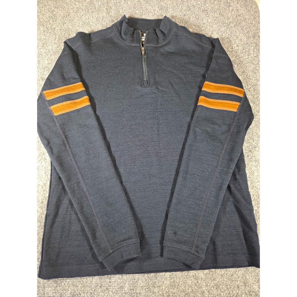 KÜHL Men's M Merino Wool Quarter Zip Pullover Gray Orange Stripes Thumbholes